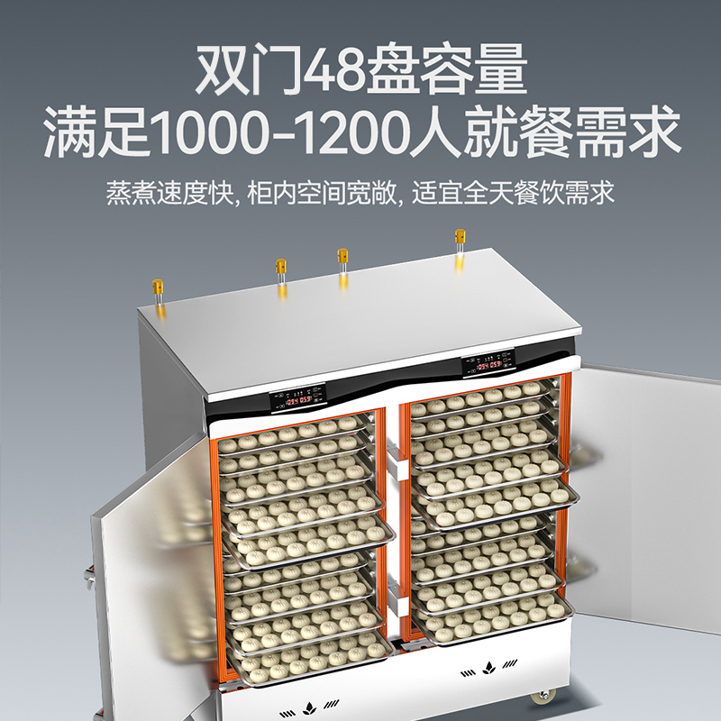 快三导师带计划赚钱商用双门48盘智能恒温燃气蒸饭柜大型食堂蒸饭箱